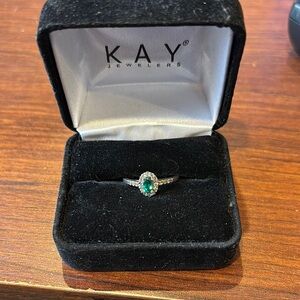Kay Jewelers Silver and Green Emerald Halo Ring